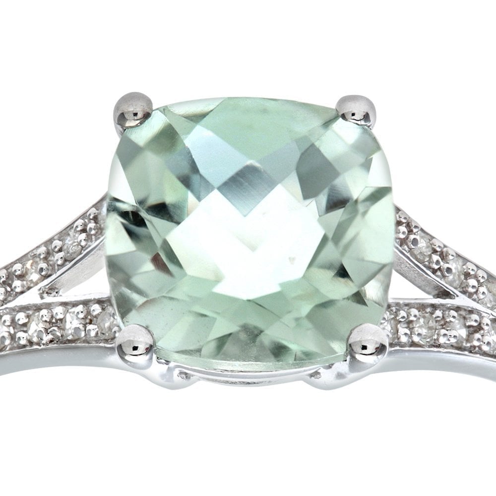 9ct White Gold Green Amethyst and Diamond Ring