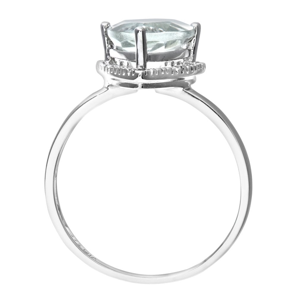 9ct White Gold Triangular Cut Green Amethyst And 0.025ct Diamond Ring