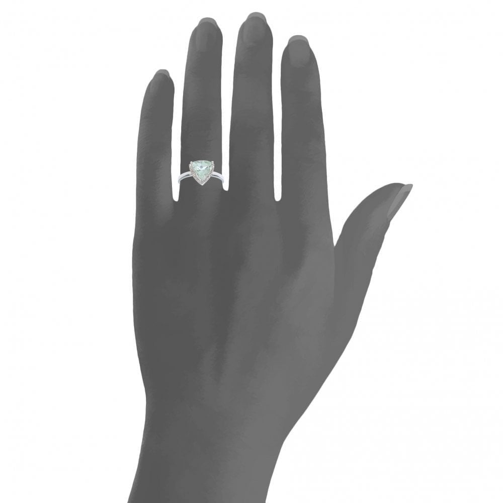9ct White Gold Triangular Cut Green Amethyst And 0.025ct Diamond Ring