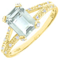 Emerald Cut Green Amethyst and Diamond Ring 9ct Yellow Gold | Prime Jewellery