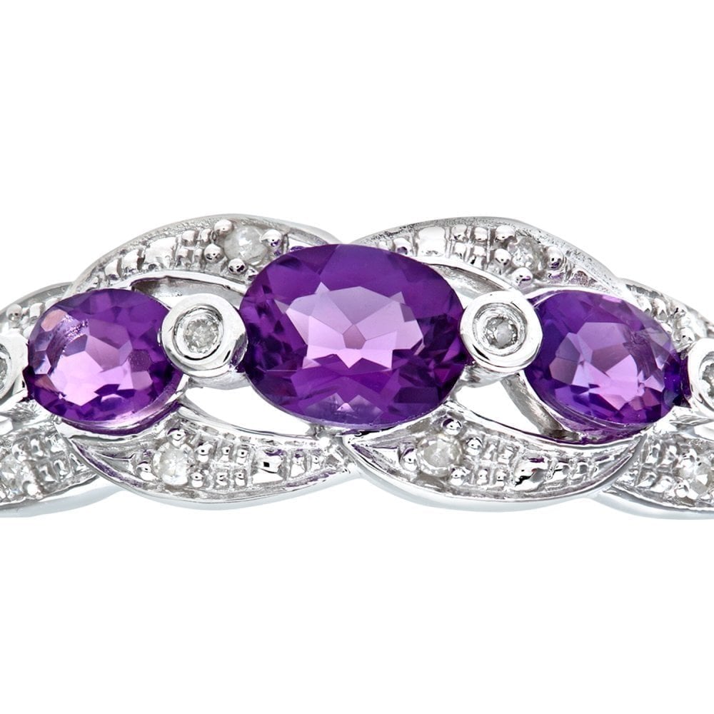 9ct White Gold Amethyst And 0.05ct Diamond Fig 8 Design Ring
