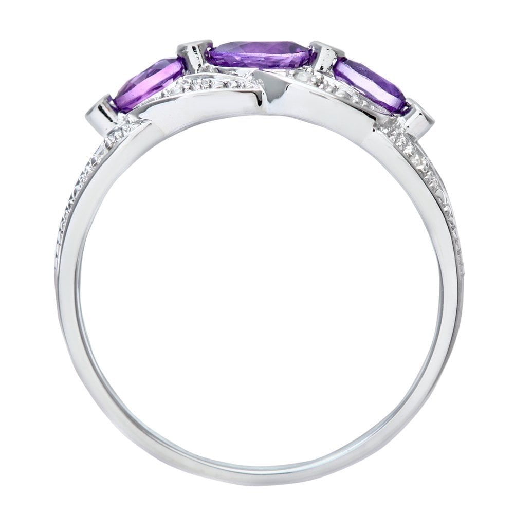 9ct White Gold Amethyst And 0.05ct Diamond Fig 8 Design Ring
