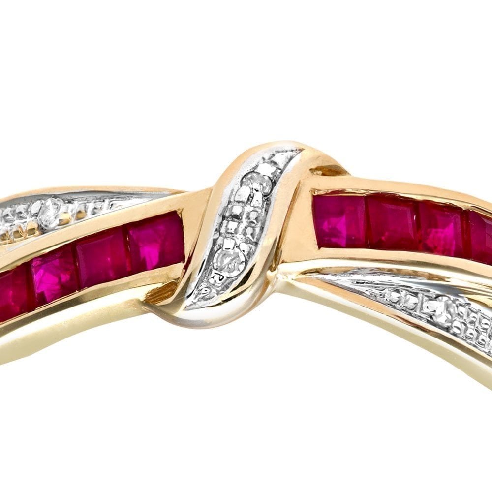 9ct Yellow Gold Ruby And 0.025ct Diamond Bow Ring