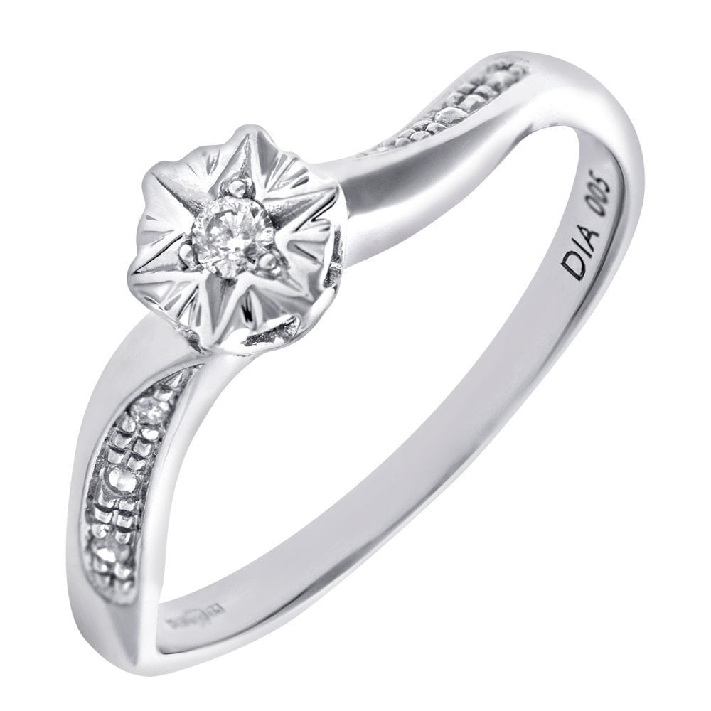 9ct White Gold Natural Diamond Engagement Ring