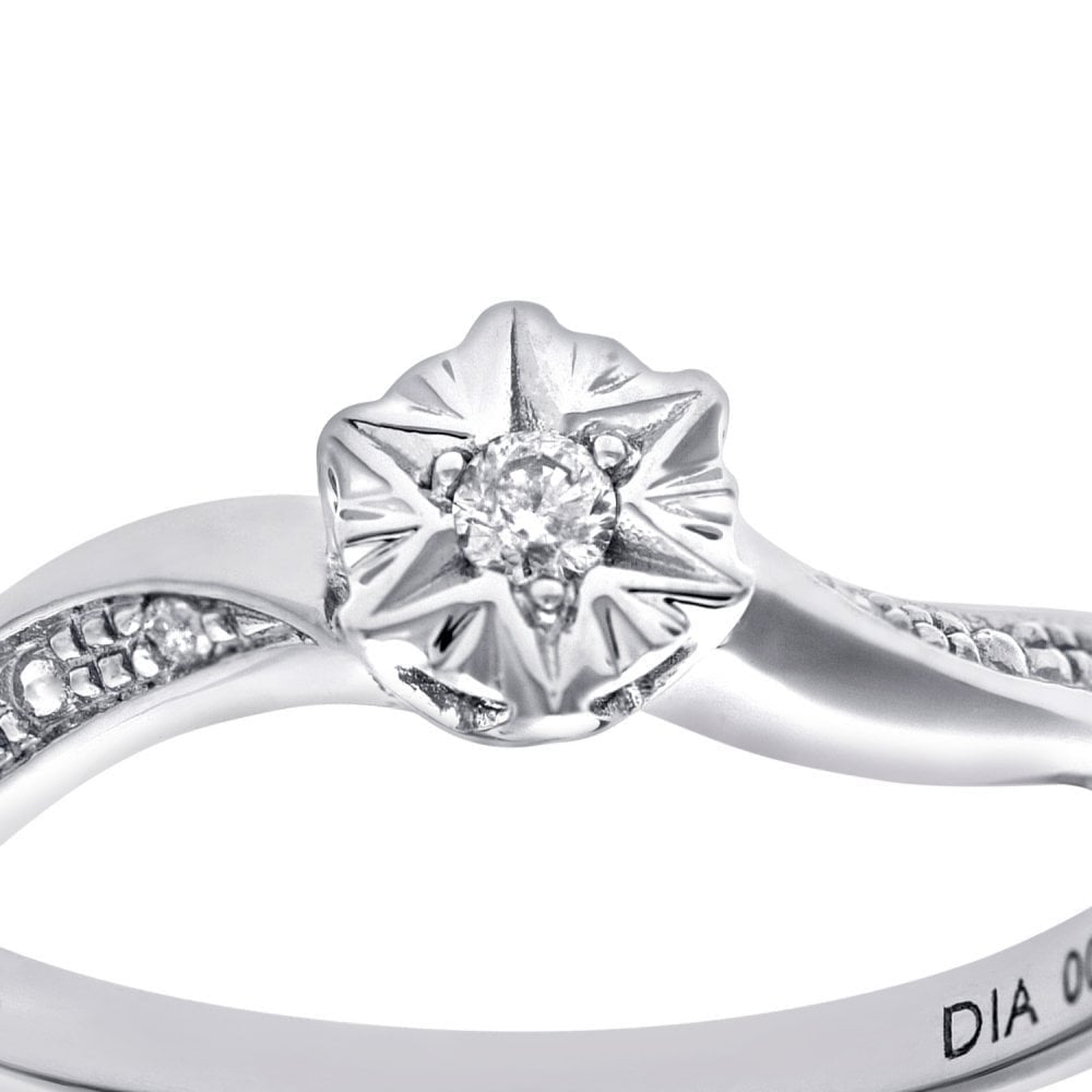 9ct White Gold Natural Diamond Engagement Ring