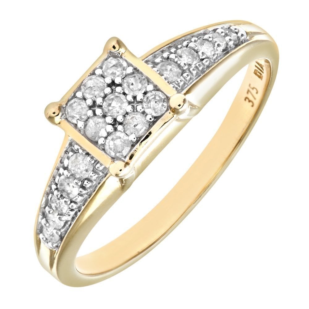 9ct Gold 0.25 Carat Natural Diamond Cluster Ring