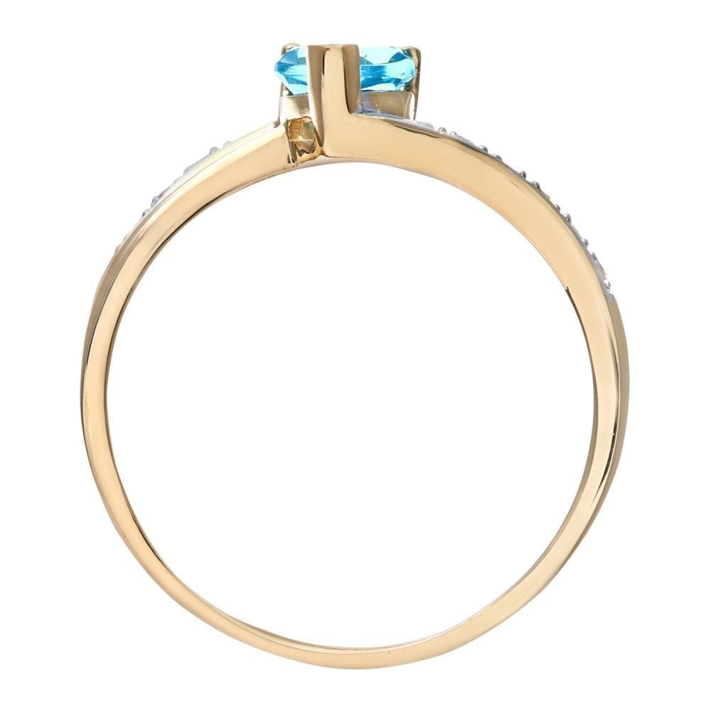 Ladies 9ct Yellow Gold 0.05ct Diamond and Heart Blue Topaz Ring