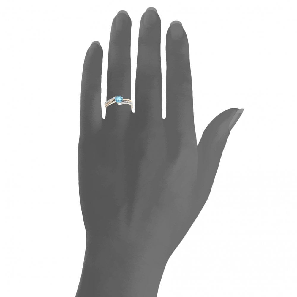 Ladies 9ct Yellow Gold 0.05ct Diamond and Heart Blue Topaz Ring