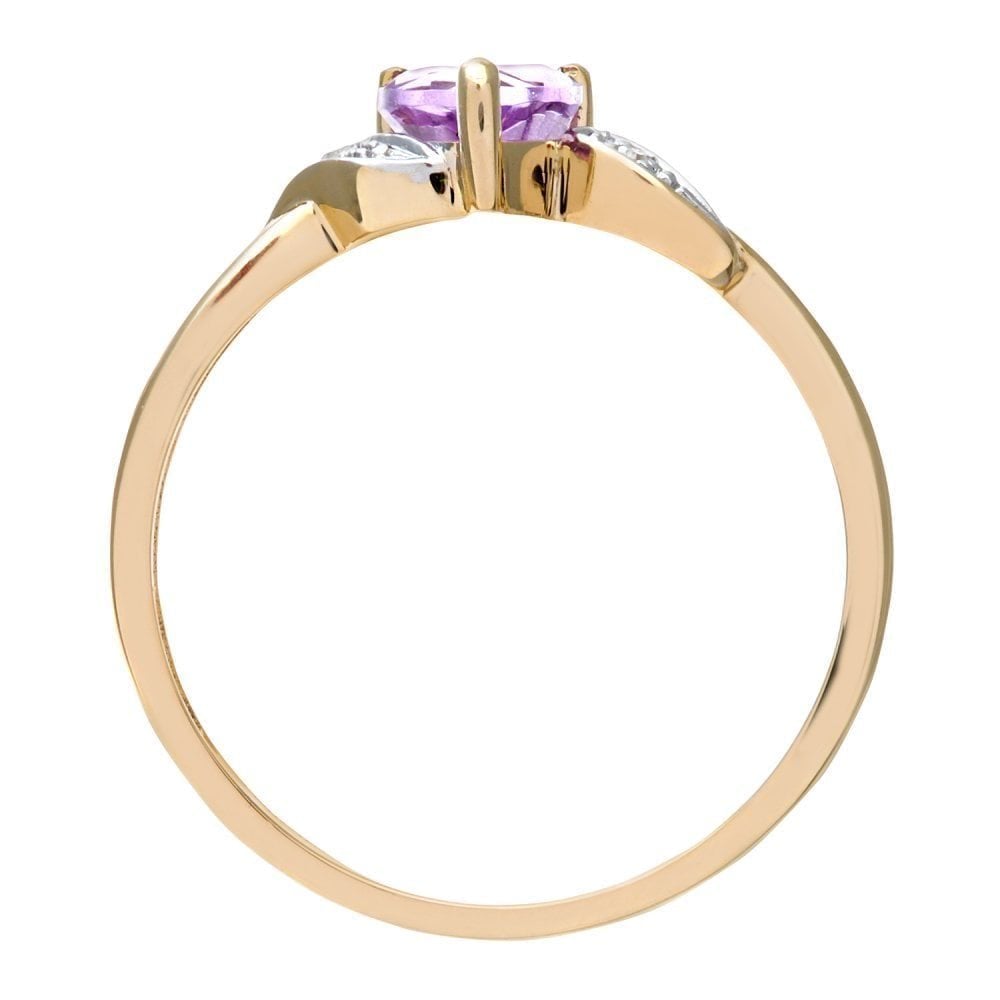 9ct Yellow Gold Amethyst And 0.01ct Diamond Heart Ring