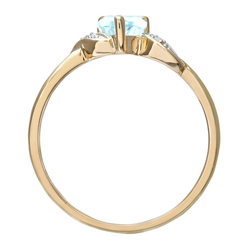 9ct Yellow Gold Sky Blue Topaz and Diamond Heart Solitaire Engagement Ring