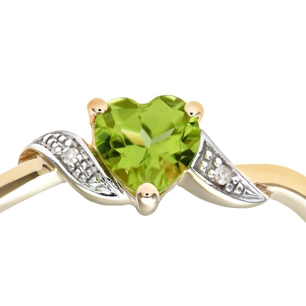 9ct Yellow Gold Peridot And 0.01ct Diamond Heart Ring