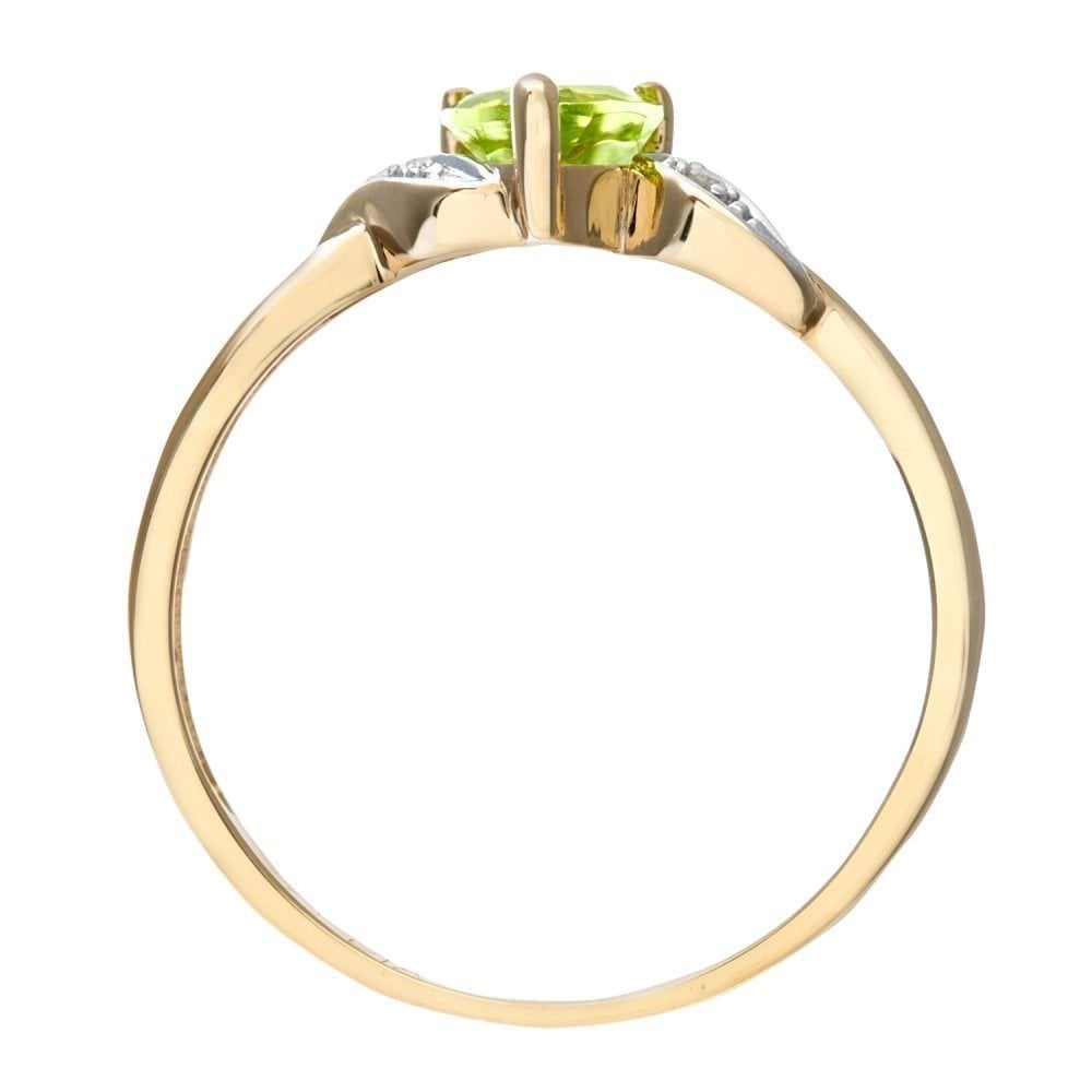 9ct Yellow Gold Peridot And 0.01ct Diamond Heart Ring