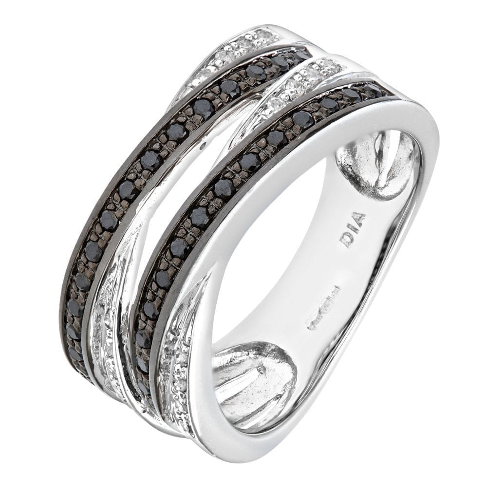 9ct White Gold 0.53 Carat Natural Black Diamond Crosover Eternity Ring
