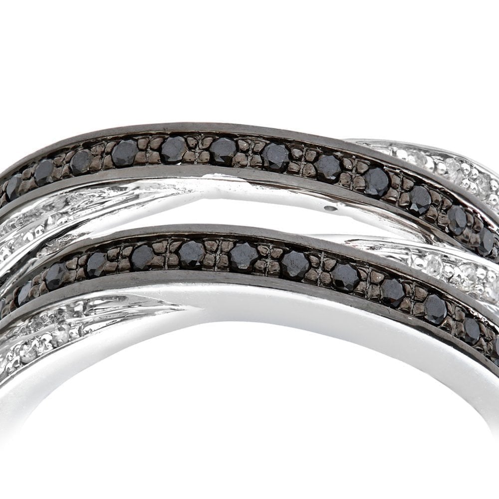 9ct White Gold 0.53 Carat Natural Black Diamond Crosover Eternity Ring