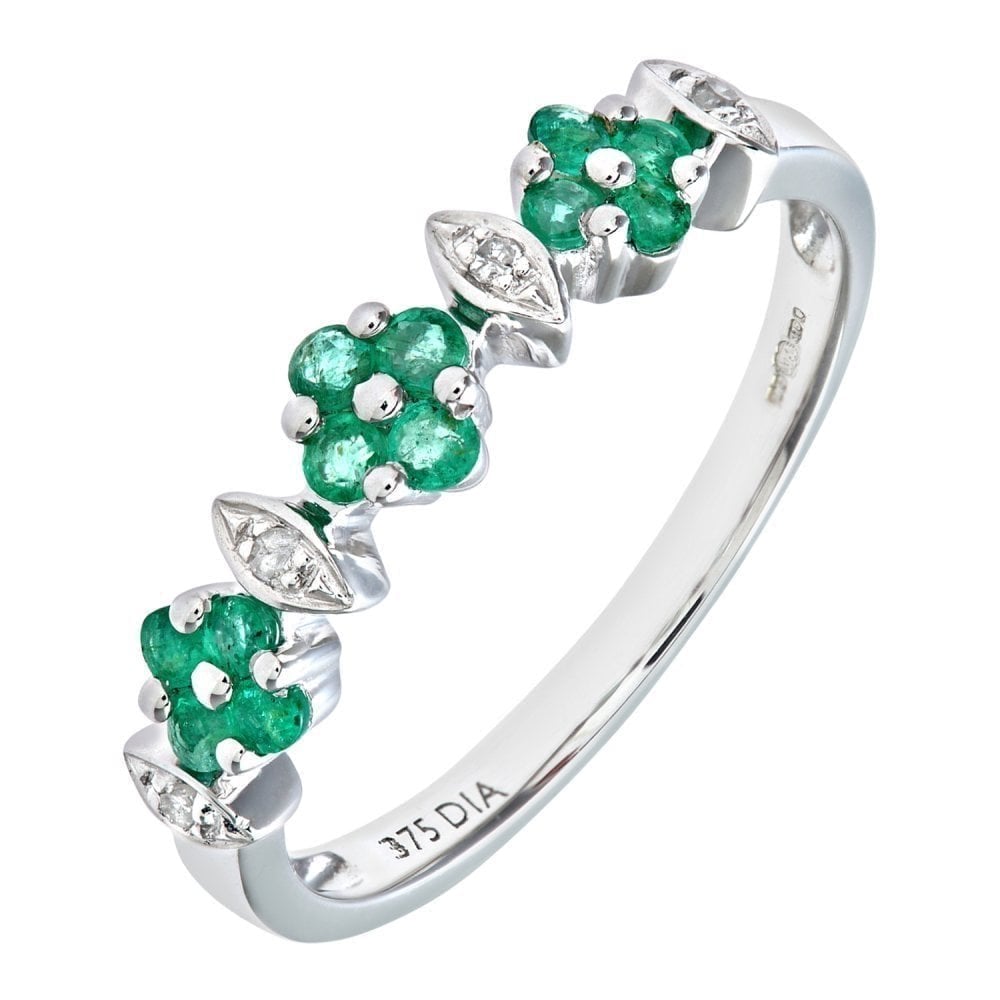 Ladies 9ct White Gold 0.02ct Diamond And Emerald Eternity Ring