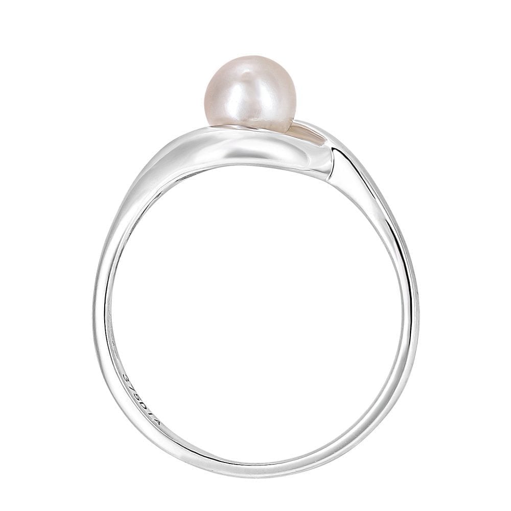 9ct White Gold 0.02ct Diamond And Cultured Pearl Crossover Ring