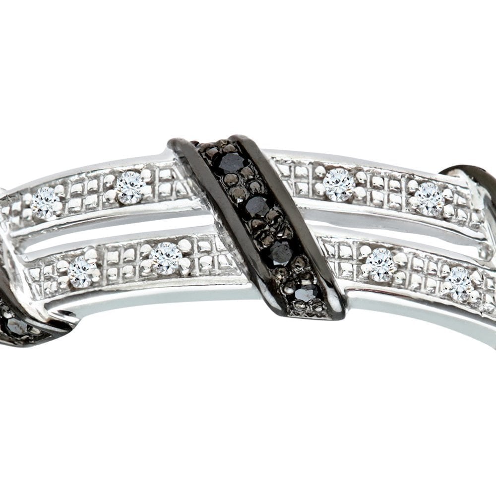 9ct White Gold 0.12 Carat Natural Black and White Diamond Crossover Eternity Ring