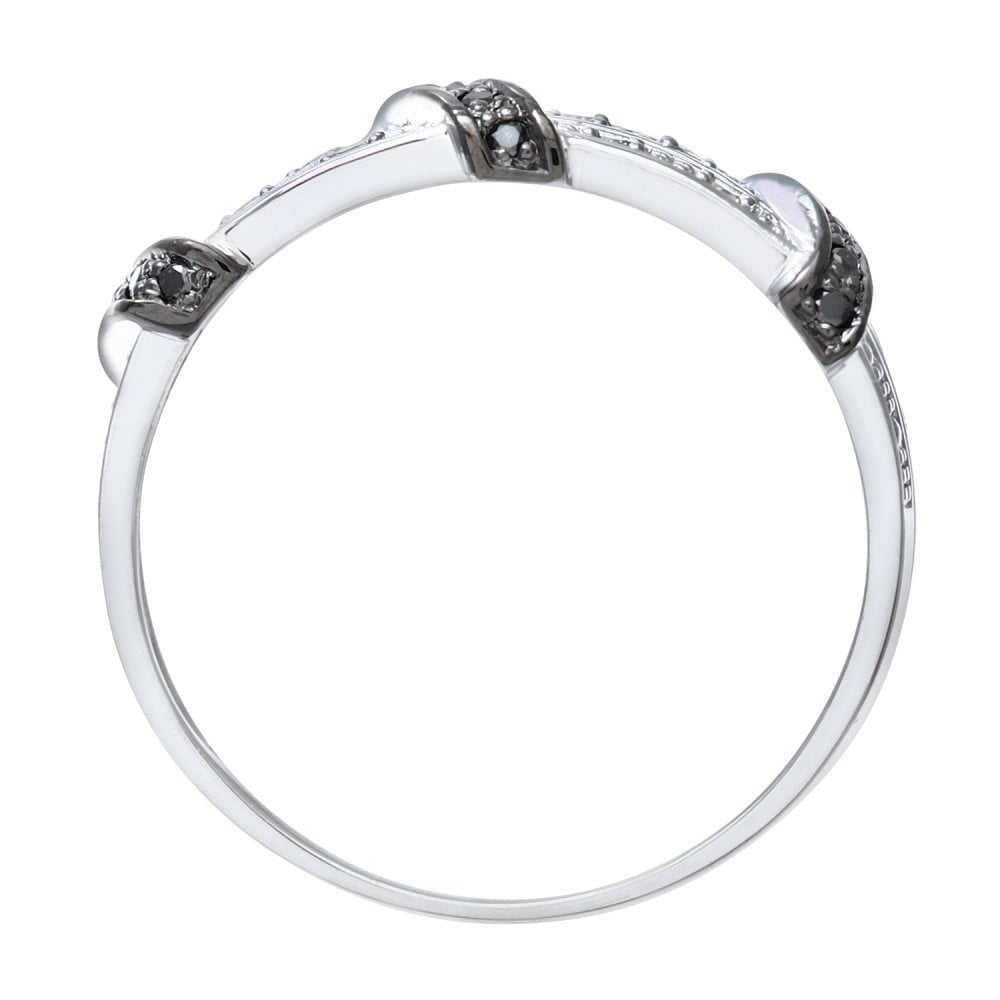 9ct White Gold 0.12 Carat Natural Black and White Diamond Crossover Eternity Ring
