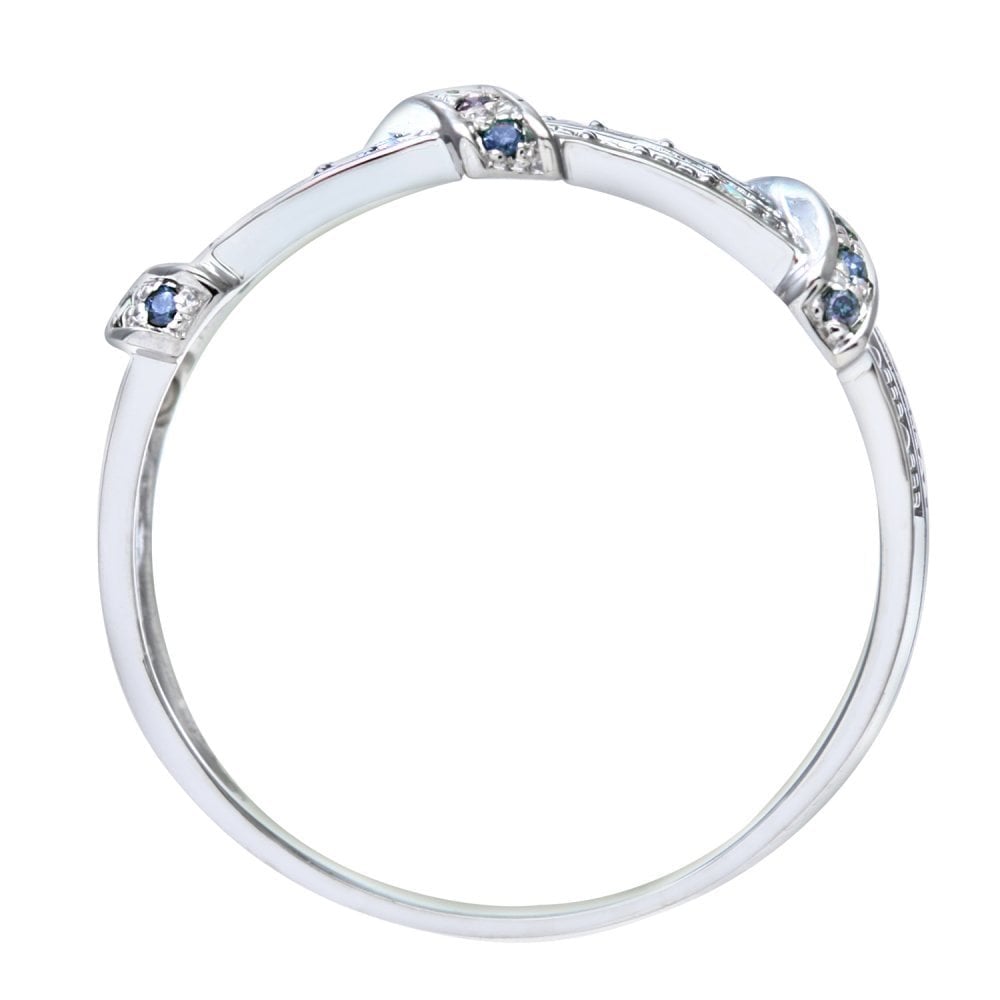 9ct White Gold 0.10 Carat Blue and White Diamond Crossover Eternity Ring