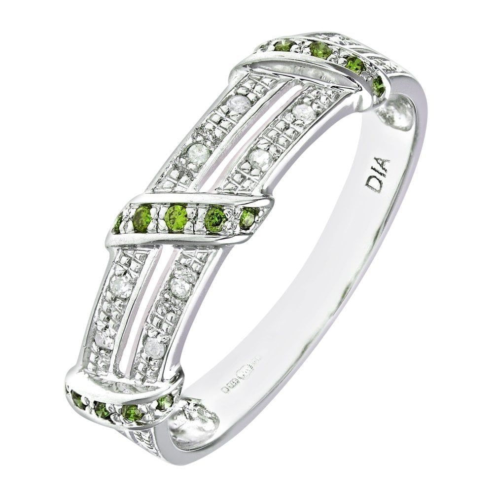 Green and White Diamond Crossover Eternity Ring 9ct White Gold | Prime Jewellery
