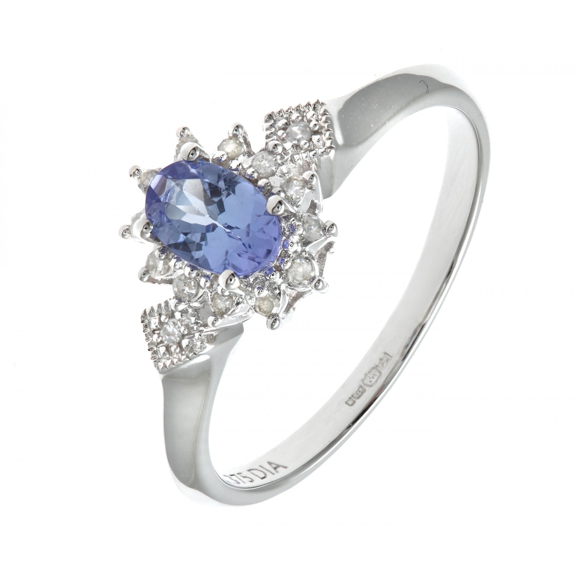 9ct White Gold Oval Tanzanite Ring, 0.05ct Diamond Shoulders