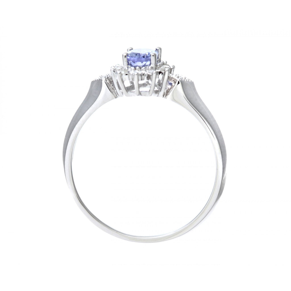 9ct White Gold Oval Tanzanite Ring, 0.05ct Diamond Shoulders