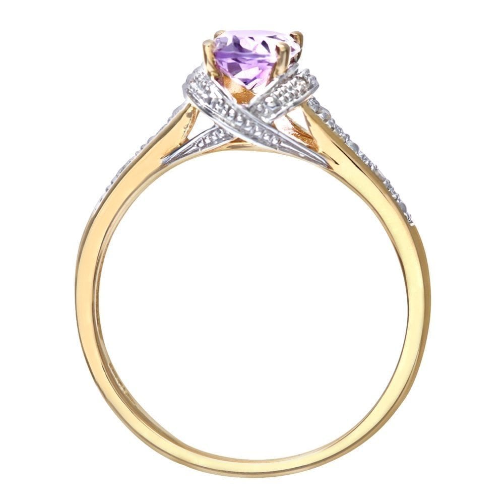 9ct Yellow Gold Amythyst and Diamond Ring