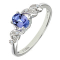 9ct White Gold Oval Tanzanite Ring with Pave Set 0.02ct Diamond Twist Shoulders