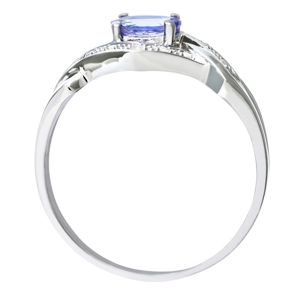 9ct White Gold Tanzanite and Pave Set 0.05ct Diamond Link Ring