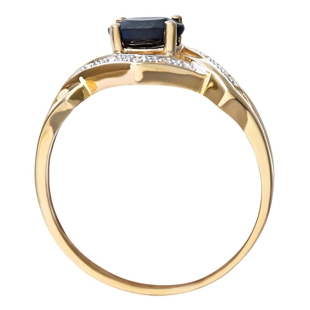 0.7 Ct Oval Natural Blue Sapphire and Diamond Art Deco Ring in 9ct Yellow Gold