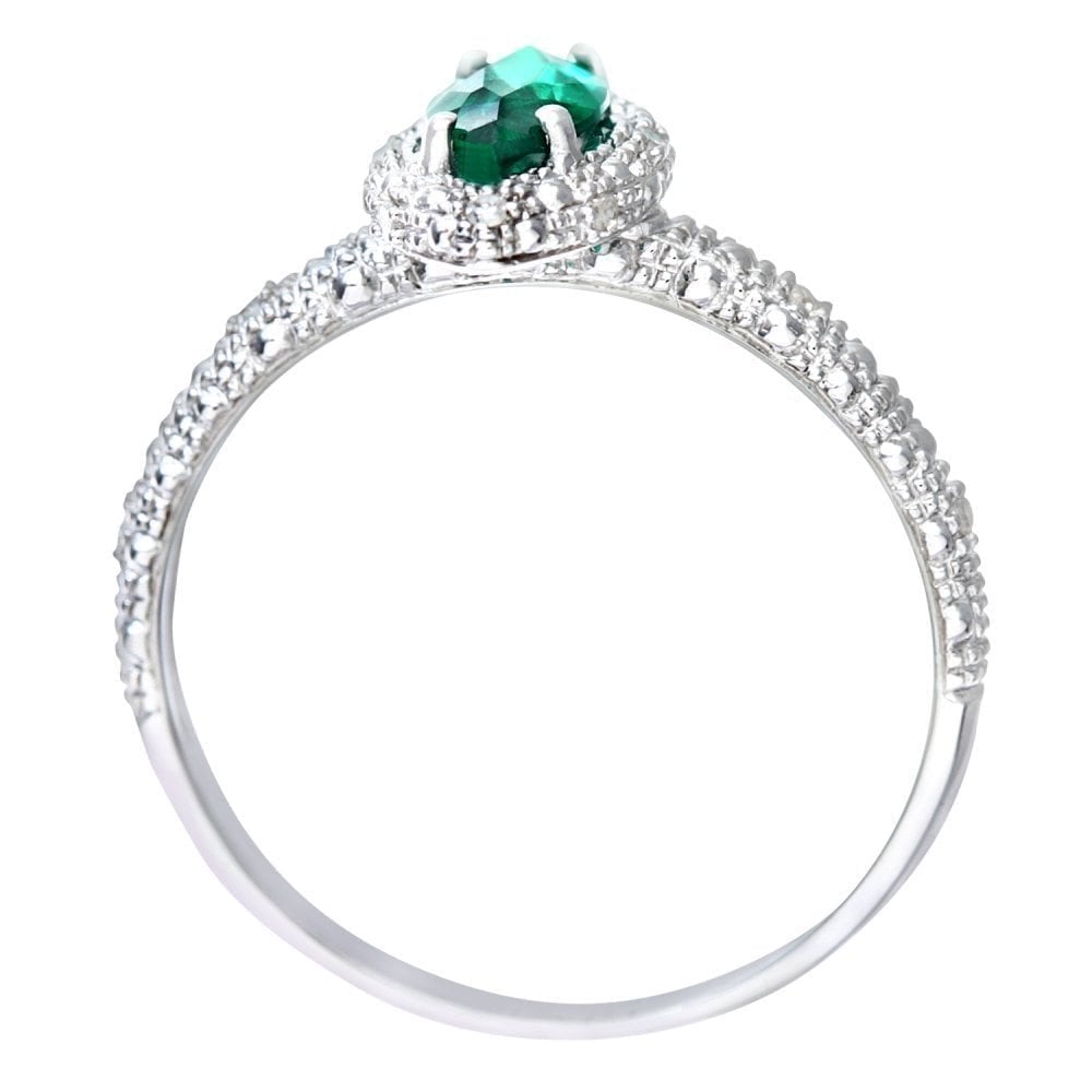 9ct White Gold 0.85ct Created Marquise Emerald and Diamond Halo Ring