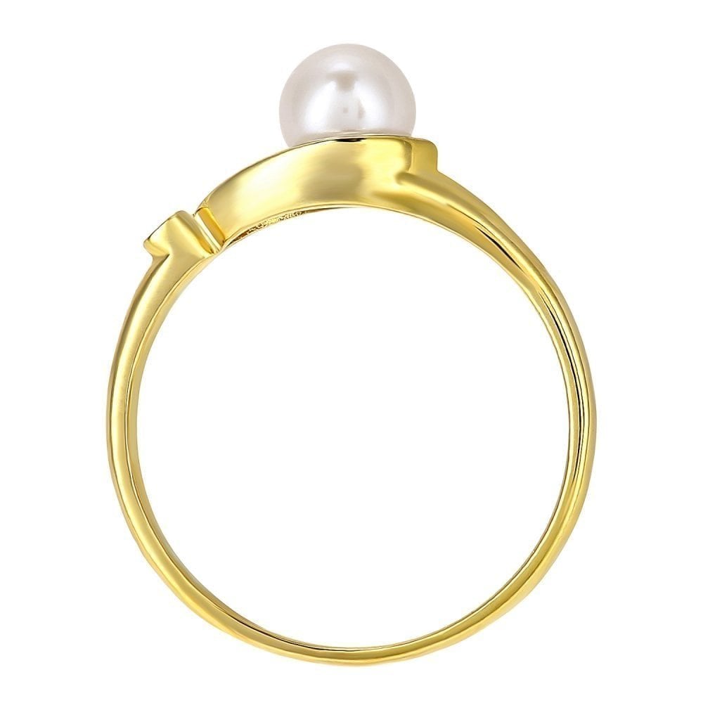 9ct Yellow Gold 0.01ct Diamond And Cultured Pearl Teardrop Ring