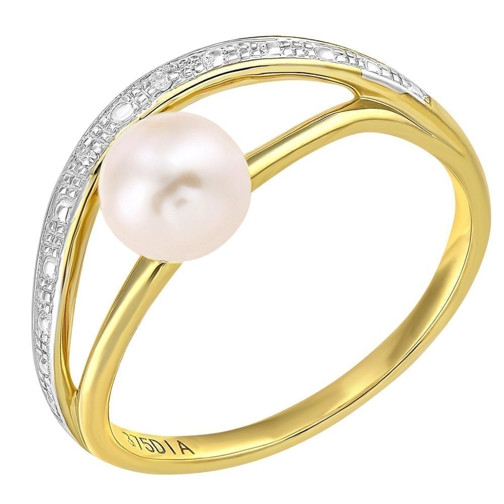 9ct Yellow Gold 0.01ct Diamond And Cultured Pearl Ring