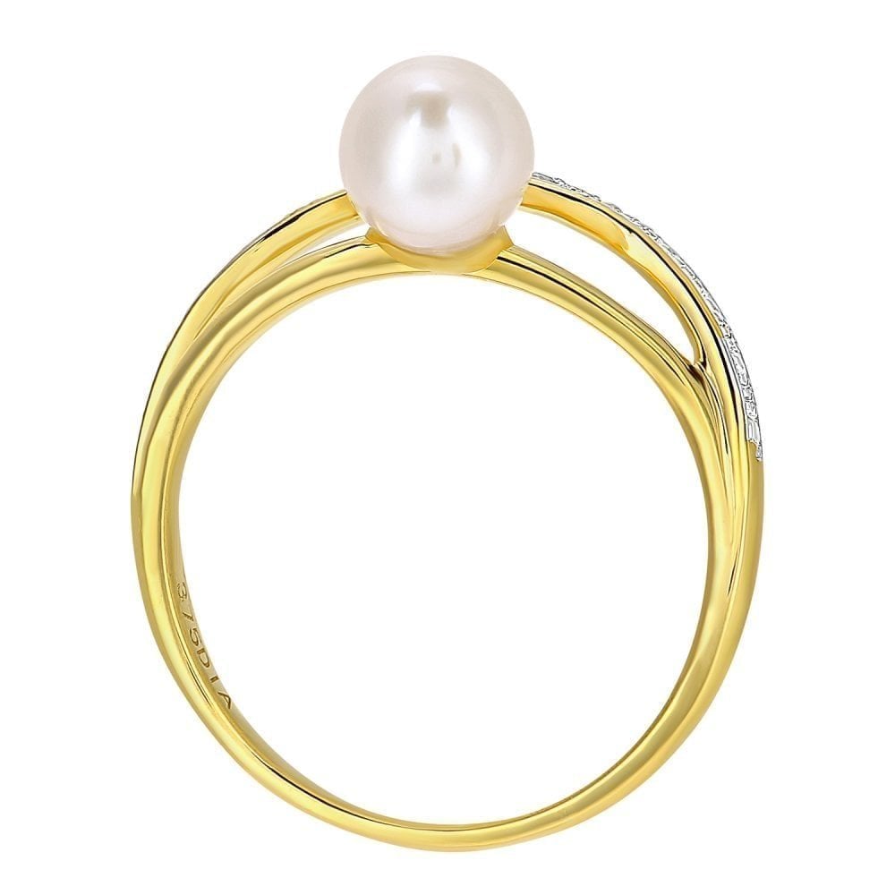 9ct Yellow Gold 0.01ct Diamond And Cultured Pearl Ring