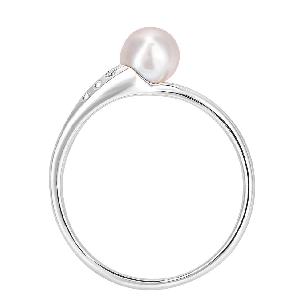 9ct White Gold 0.01ct Diamond And Cultured Pearl Ring