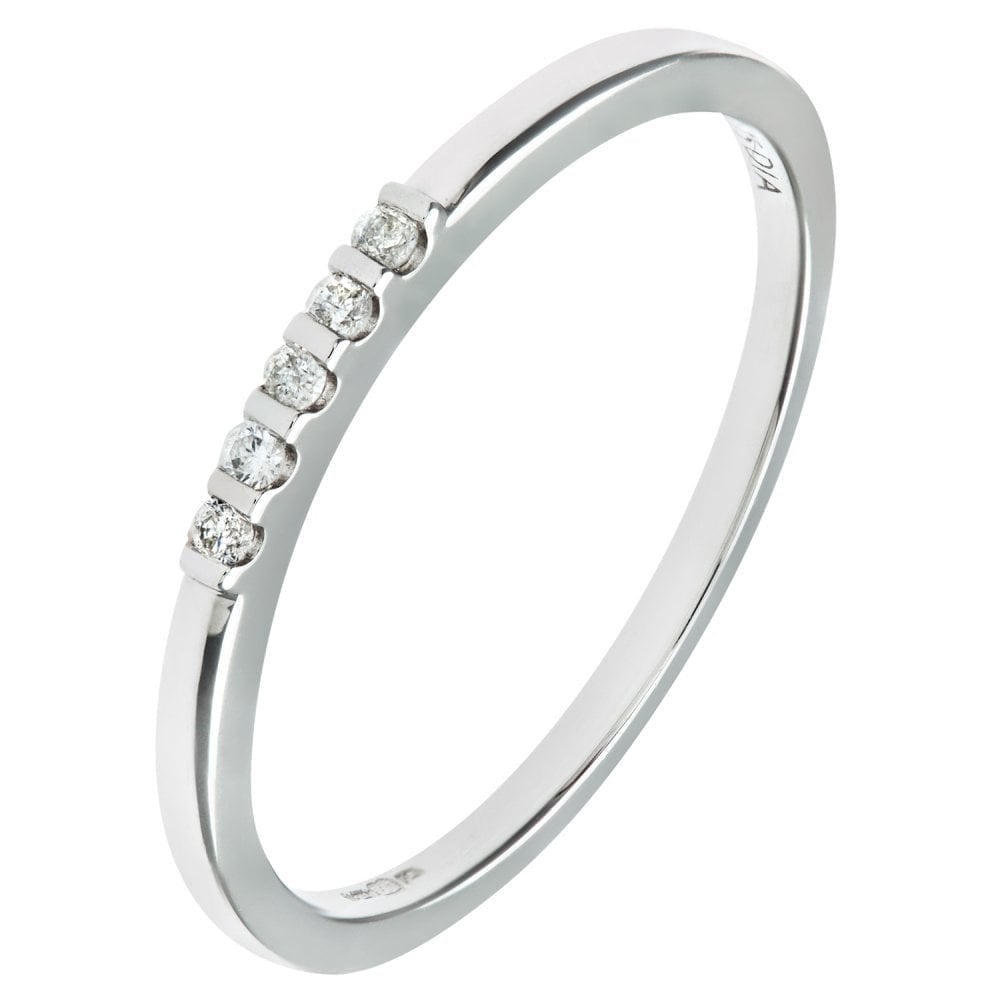 9ct White Gold 5 Stone Natural Diamond Wedding Band Ring