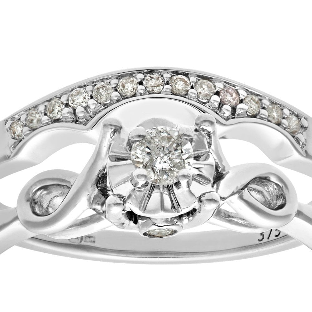 9ct White Gold 0.15 Carat Natural Diamond Bridal Ring Set of 2