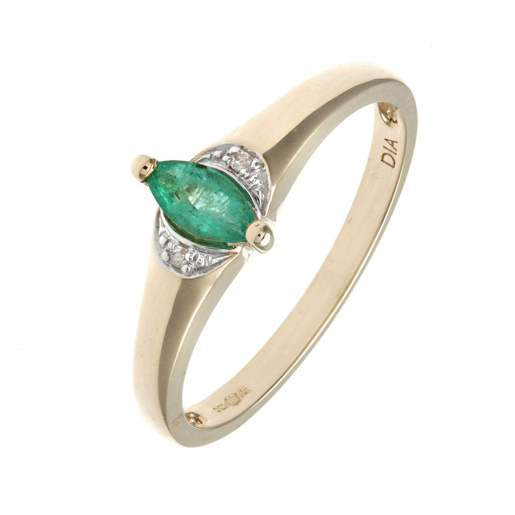 9ct Yellow Gold Marquise Emerald and Diamond Trilogy Ring