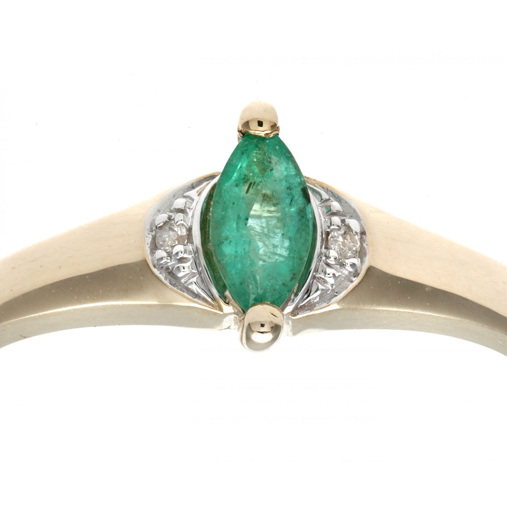 9ct Yellow Gold Marquise Emerald and Diamond Trilogy Ring