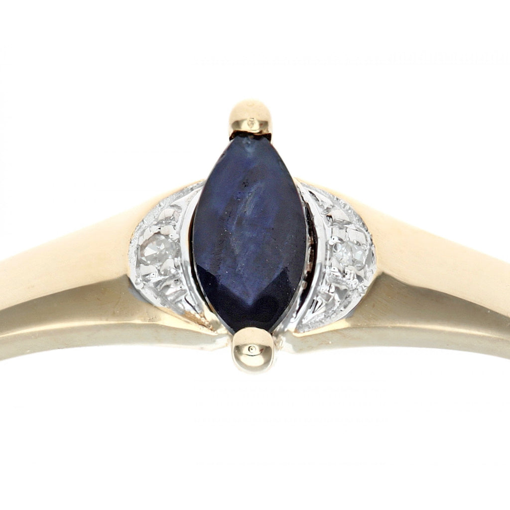 Marquise Natural Blue Sapphire and Diamond Solitaire Engagement Ring in 9ct Yellow Gold
