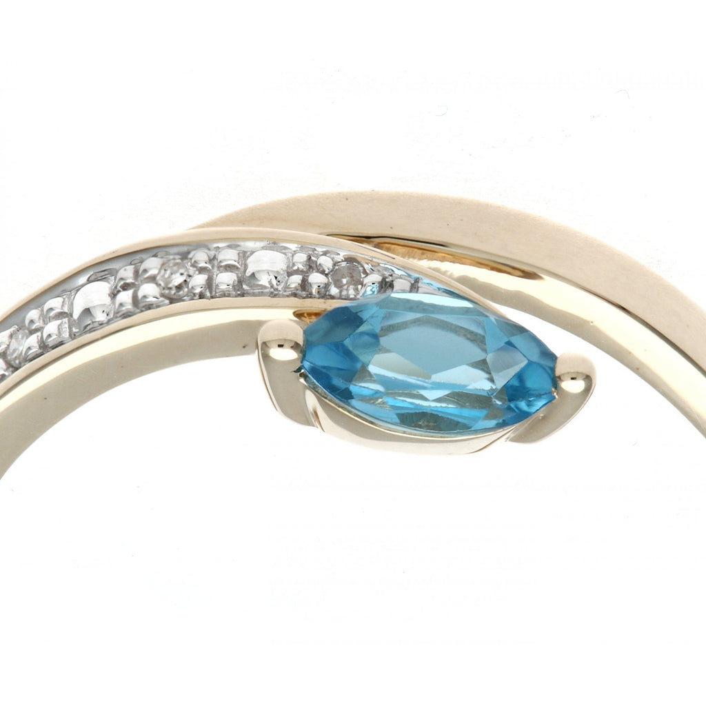 Ladies 9ct Yellow Gold 0.01ct Diamond and Marquise Blue Topaz Ring