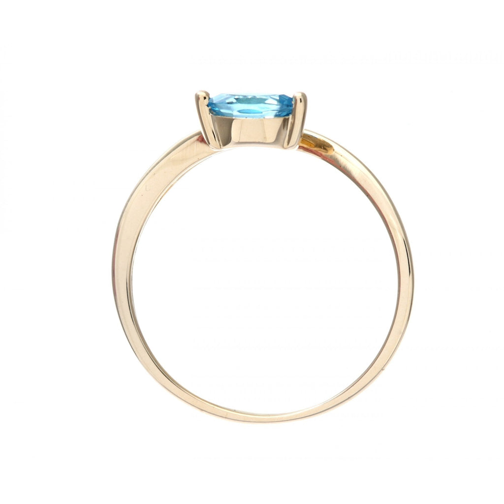 Ladies 9ct Yellow Gold 0.01ct Diamond and Marquise Blue Topaz Ring