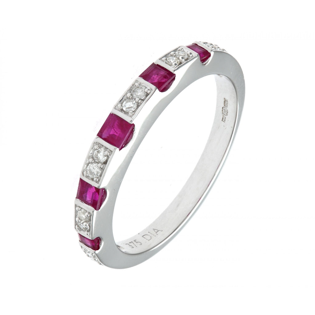 Ladies 9ct White Gold 0.10ct Diamond And Ruby Eternity Ring