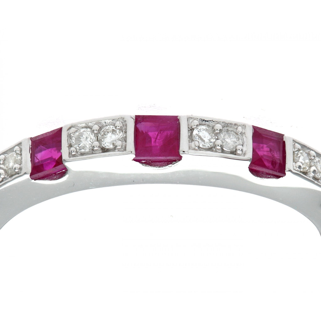 Ladies 9ct White Gold 0.10ct Diamond And Ruby Eternity Ring