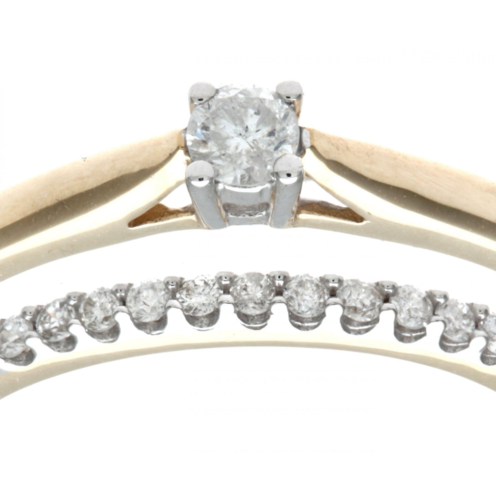 9ct Gold 0.25 Carat Natural Diamond Solitaire & Band Bridal Ring Set of 2