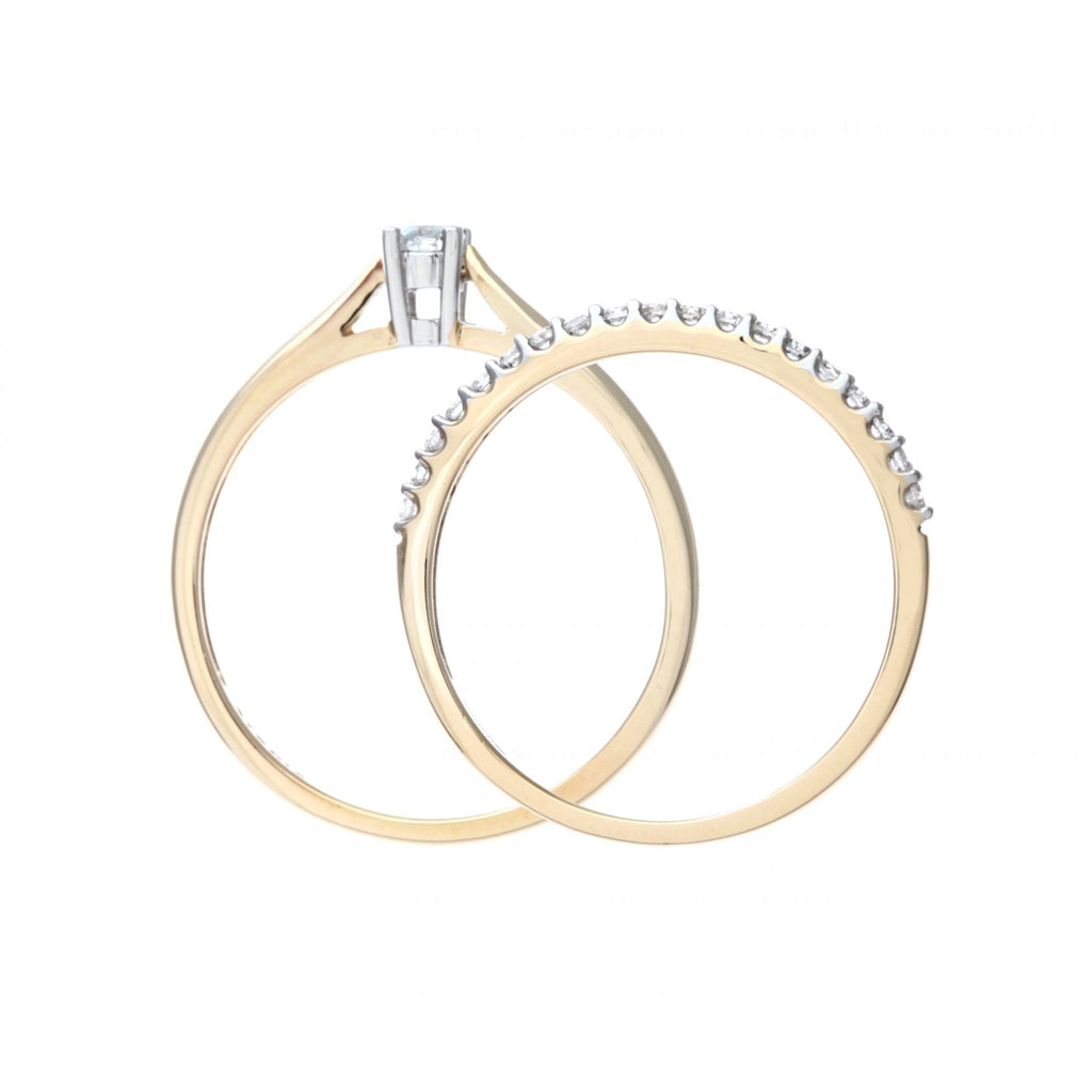 9ct Gold 0.25 Carat Natural Diamond Solitaire & Band Bridal Ring Set of 2