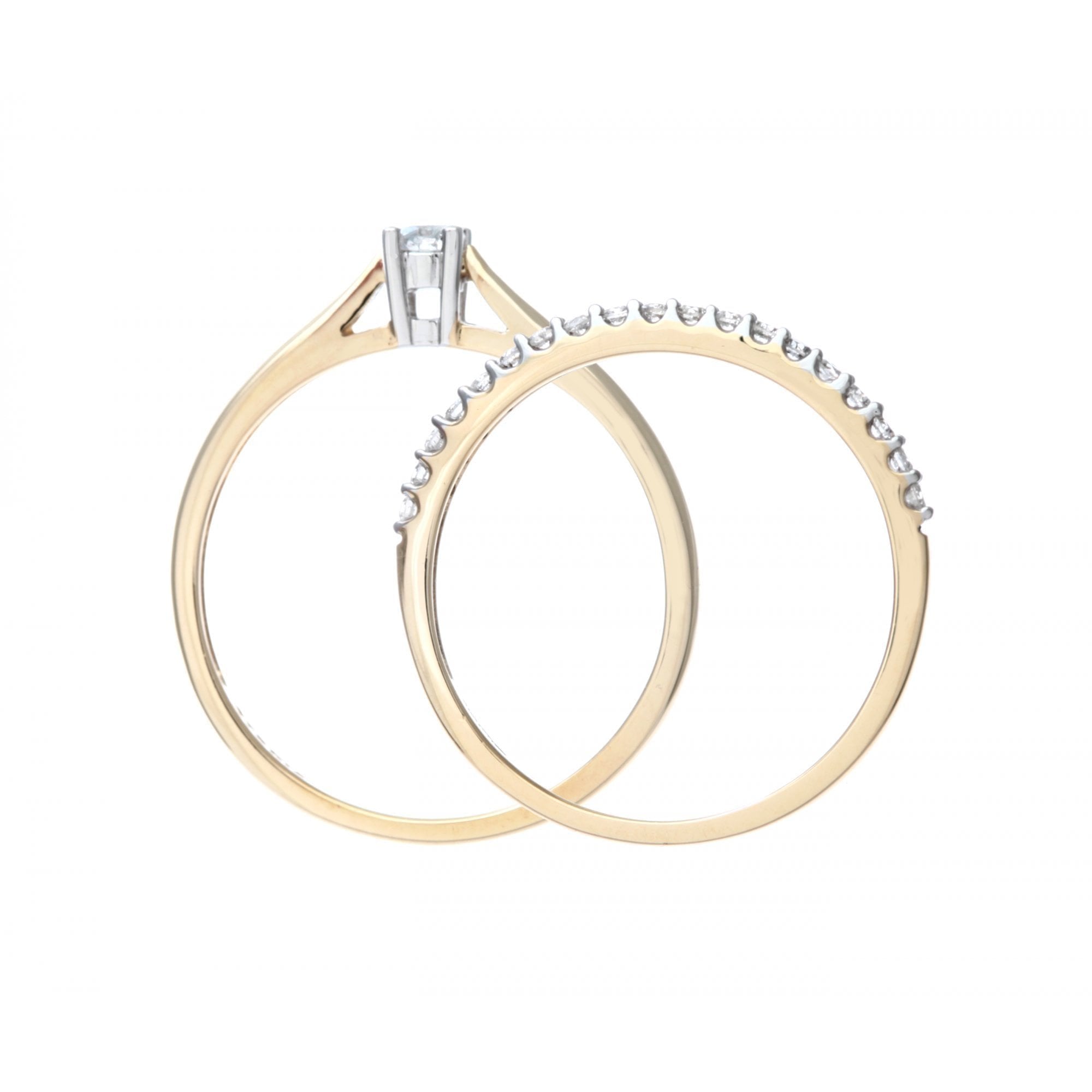 9ct Gold 0.25 Carat Natural Diamond Solitaire & Band Bridal Ring Set of 2