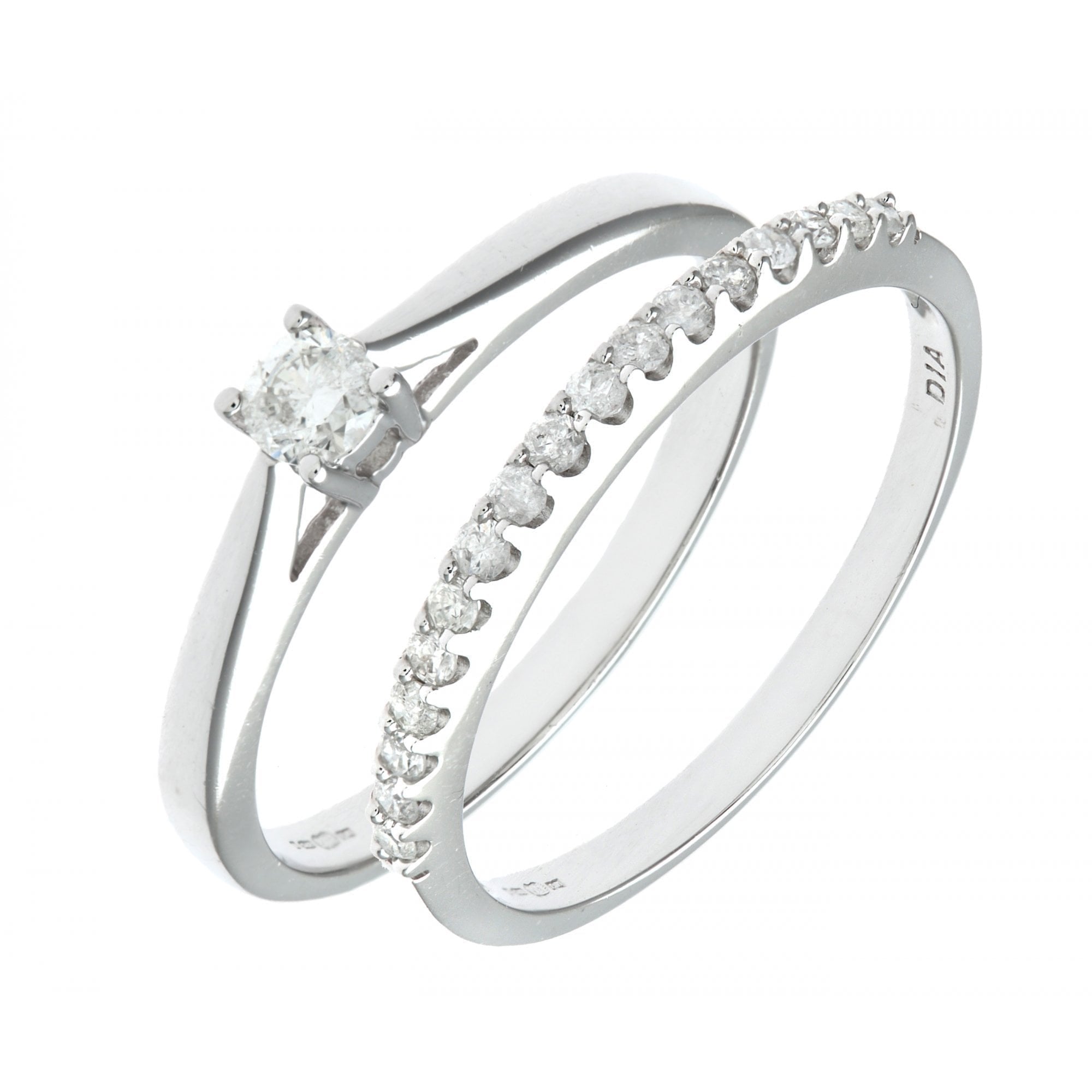 9ct White Gold 0.33 Carat Natural Diamond Solitaire and Band Bridal Ring Set