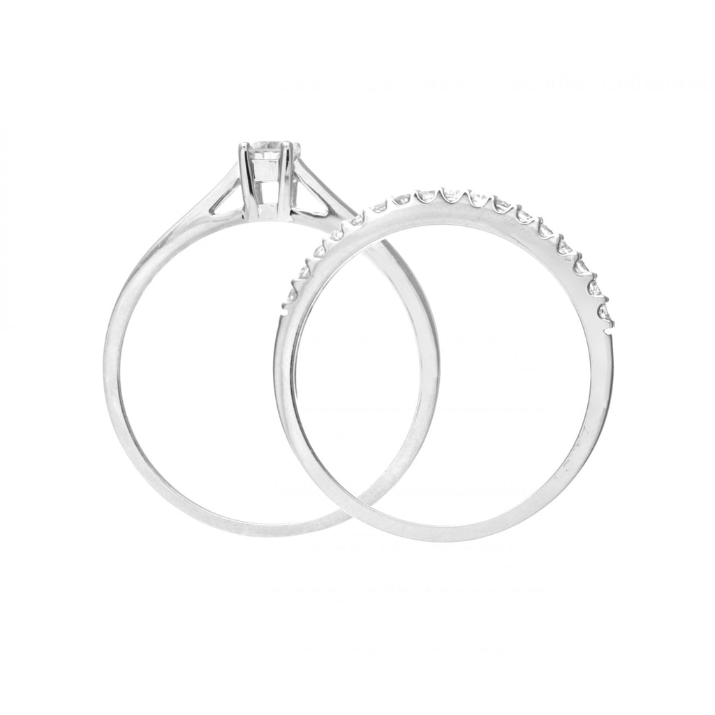 9ct White Gold 0.33 Carat Natural Diamond Solitaire and Band Bridal Ring Set
