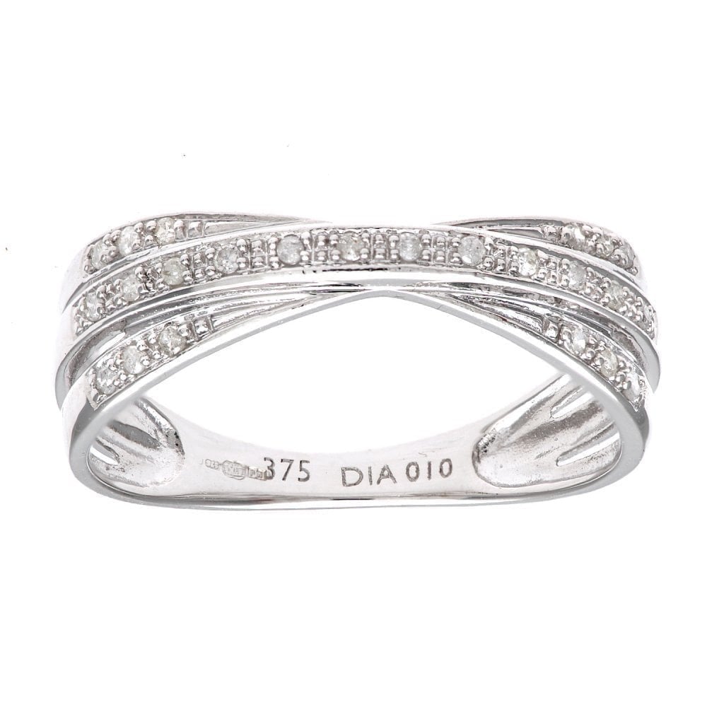 9ct White Gold 0.10 Carat Natural Diamond Crossover Ring